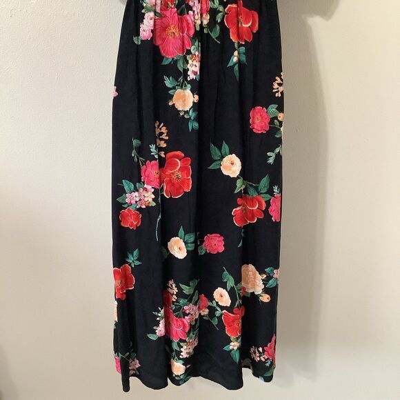 Old Navy Black Floral Cottagecore Summer Tropical Flower Print Midi Dress Small - Picture 8 of 12
